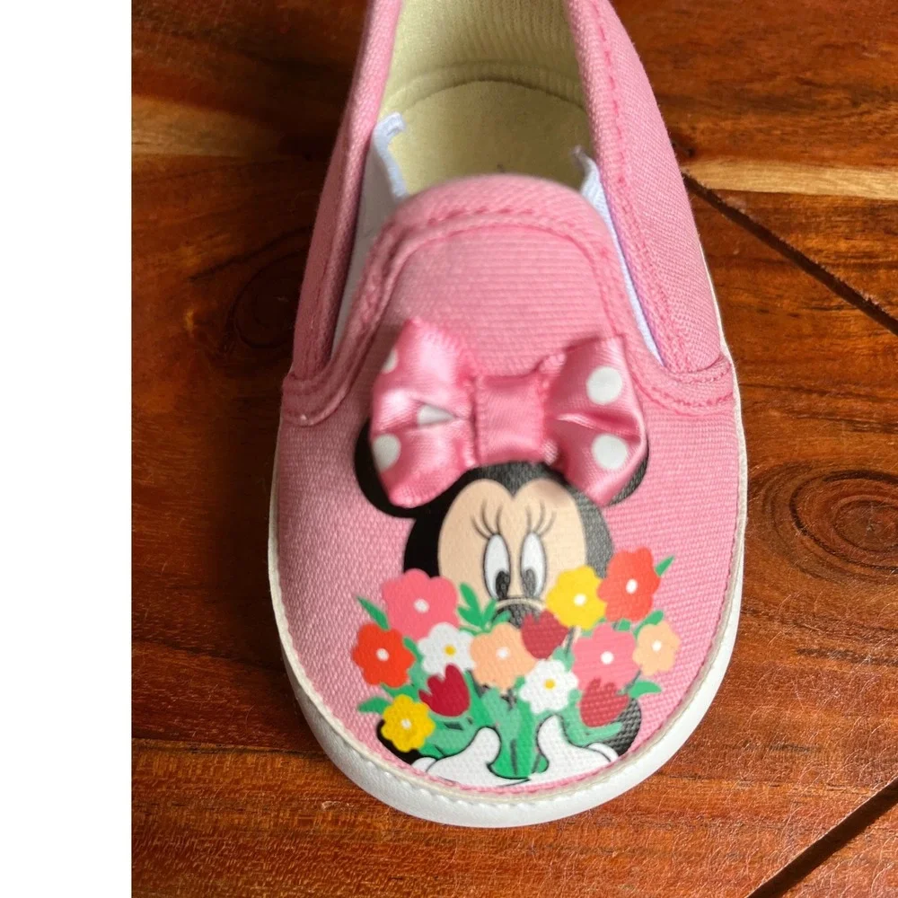Disney Baby Minnie Mouse Pink Floral Bow Slip On Crib Shoes 9-12M
